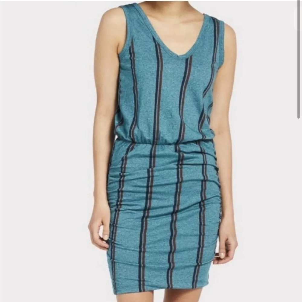 Sundry Teal Maroon Sleeveless Tank Ruched Striped Casual Sundress Size 0 - Picture 2 of 10